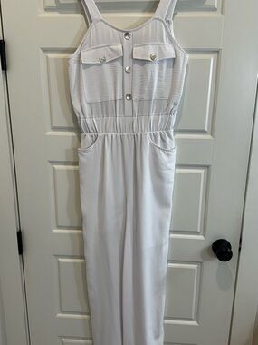Let Them Eat Cake Sleeveless White Button-Front Jumpsuit - Small